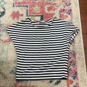 Zara Black and White Striped Short Sleeve Top